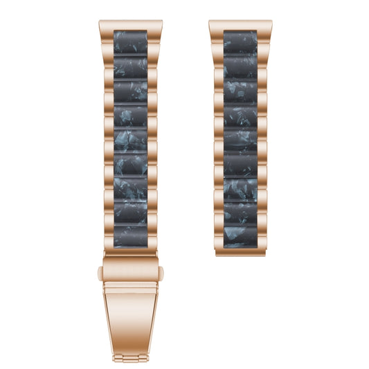 For Samsung Smart Watch 20mm Three-beads Steel + Resin Watch Band(Rose Gold Blue) by buy2fix
