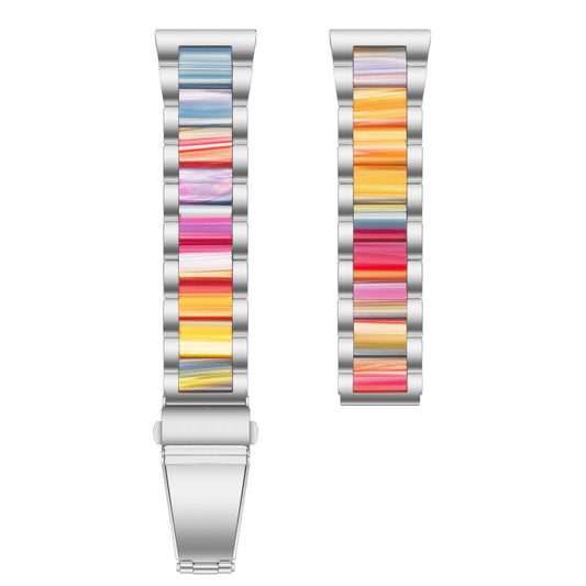 For Samsung Smart Watch 20mm Three-beads Steel + Resin Watch Band(Silver Rainbow) by buy2fix