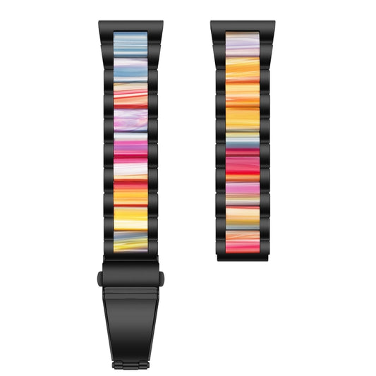 For Samsung Smart Watch 22mm Three-beads Steel + Resin Watch Band(Black Rainbow) by buy2fix