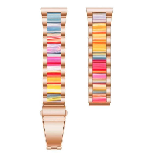 For Samsung Smart Watch 22mm Three-beads Steel + Resin Watch Band(Rose Gold Rainbow) by buy2fix