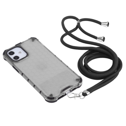 For iPhone 12 / 12 Pro Shockproof Honeycomb PC + TPU Case with Neck Lanyard(Grey) by buy2fix
