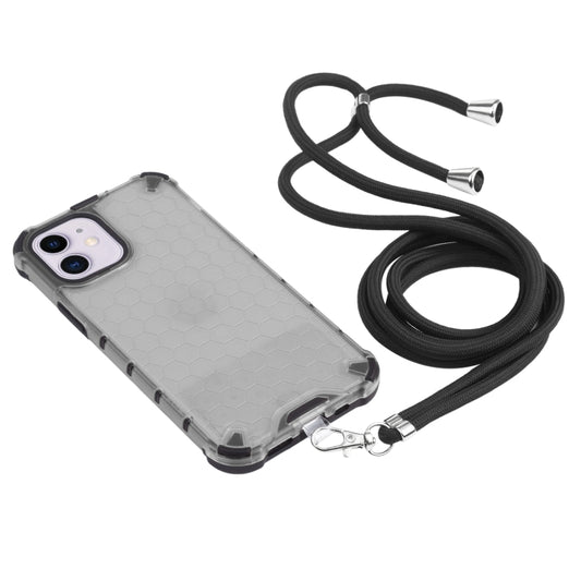For iPhone 11 Shockproof Honeycomb PC + TPU Case with Neck Lanyard (Grey) by buy2fix