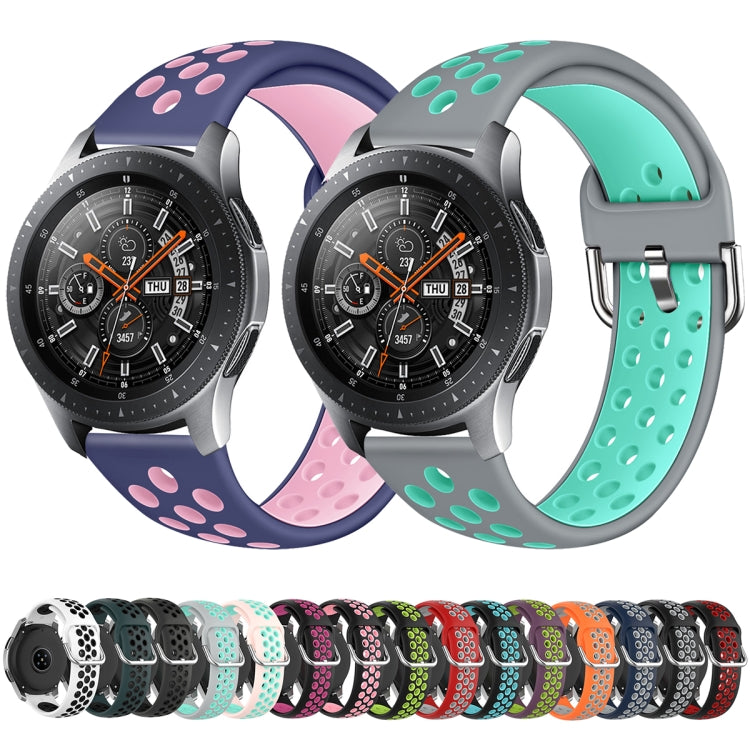 For Galaxy Watch 46 / S3 / Huawei Watch GT 1 / 2 22mm Smart Watch Silicone Double Color Watch Band, Size:L(Black Rose Purple) by buy2fix