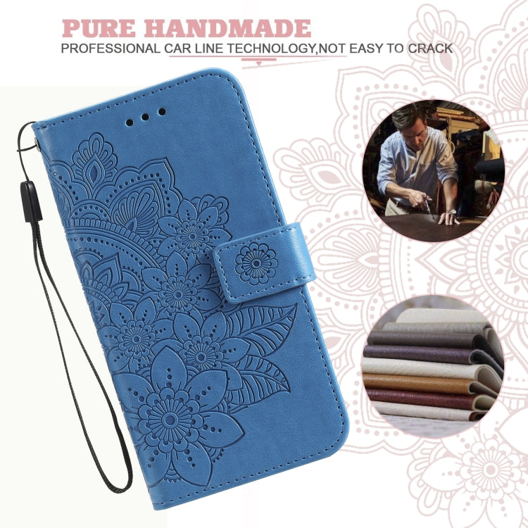 For iPhone 13 Pro 7-petal Flowers Embossing Pattern Horizontal Flip PU Leather Case with Holder & Card Slots & Wallet & Photo Frame (Blue) by buy2fix