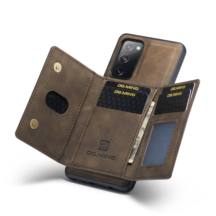 For Samsung Galaxy S20 FE DG.MING M2 Series 3-Fold Multi Card Bag Back Cover Shockproof Case with Wallet & Holder Function(Coffee) by DG.MING