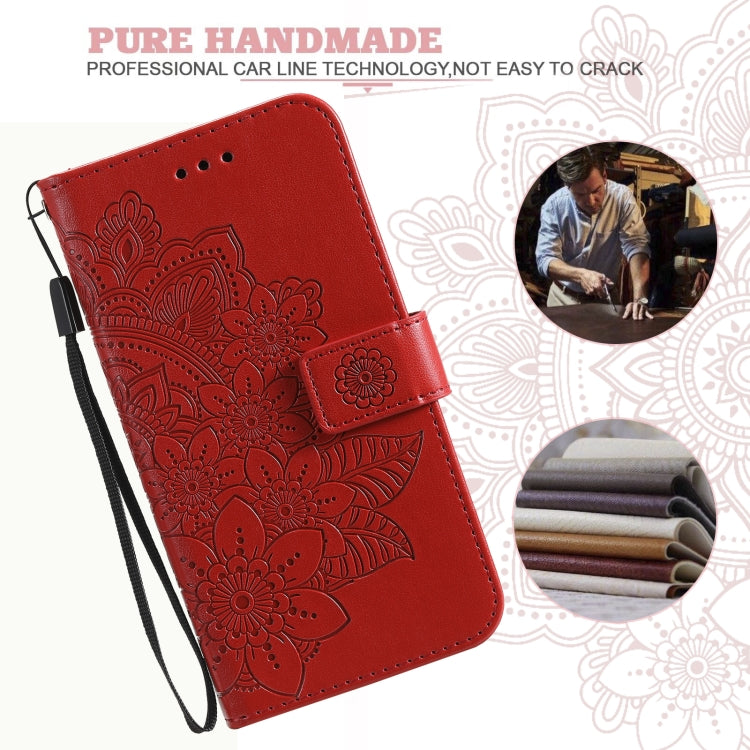For Google Pixel 6 7-petal Flowers Embossing Pattern Horizontal Flip PU Leather Case with Holder & Card Slots & Wallet & Photo Frame(Red) by buy2fix