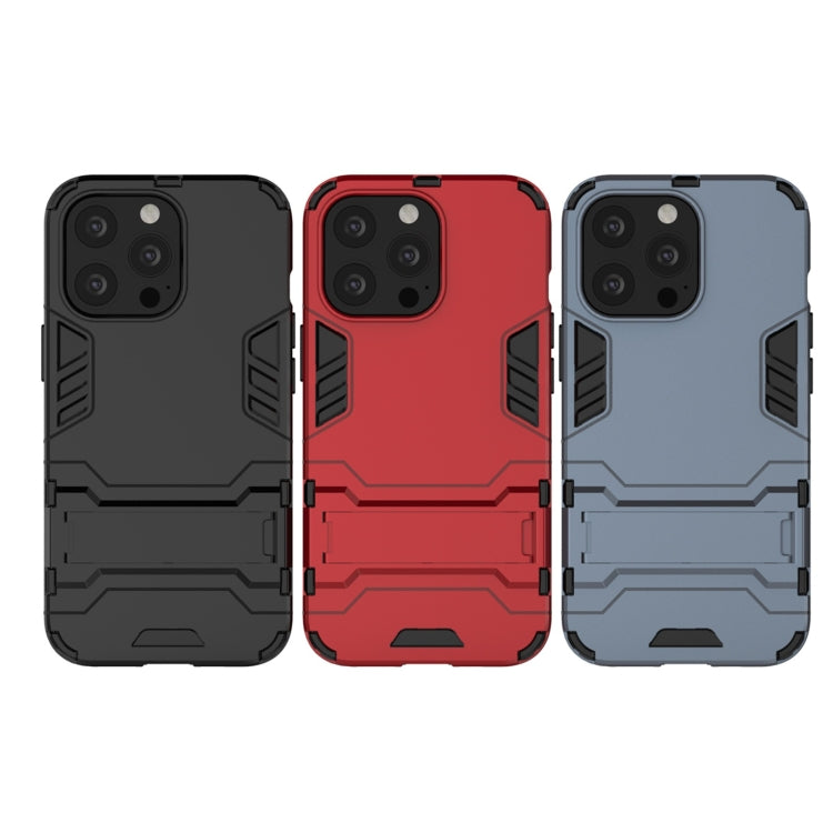 For iPhone 13 Pro Max PC + TPU Shockproof Protective Case with Invisible Holder (Navy Blue) by buy2fix
