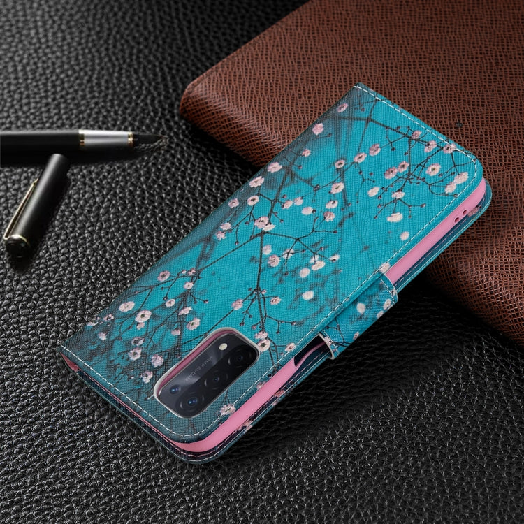 For OPPO A74 / A93 / A54 5G Colored Drawing Pattern Horizontal Flip Leather Case with Holder & Card Slots & Wallet(Plum Blossom) by buy2fix