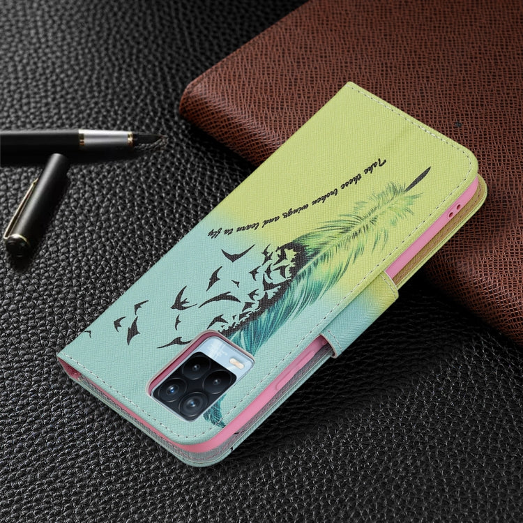 For OPPO Realme 8 / Realme 8 Pro Colored Drawing Pattern Horizontal Flip Leather Case with Holder & Card Slots & Wallet(Feather) by buy2fix