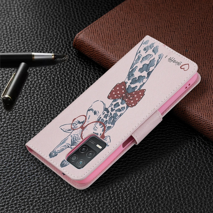 For OPPO Realme 8 5G / Realme V13 Colored Drawing Pattern Horizontal Flip Leather Case with Holder & Card Slots & Wallet(Deer) by buy2fix