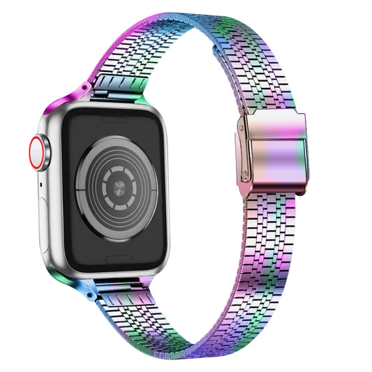 14mm Seven-beads Double Safety Buckle Slim Steel Watch Band For Apple Watch Series 9&8&7 41mm / SE 3&SE 2&6&SE&5&4 40mm / 3&2&1 38mm(Colorful) by buy2fix
