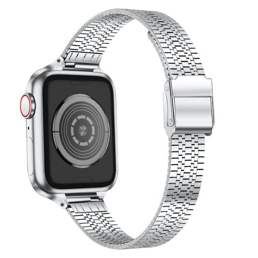 14mm Seven-beads Double Safety Buckle Slim Steel Watch Band For Apple Watch Series 9&8&7 41mm / SE 3&SE 2&6&SE&5&4 40mm / 3&2&1 38mm(Silver) by buy2fix