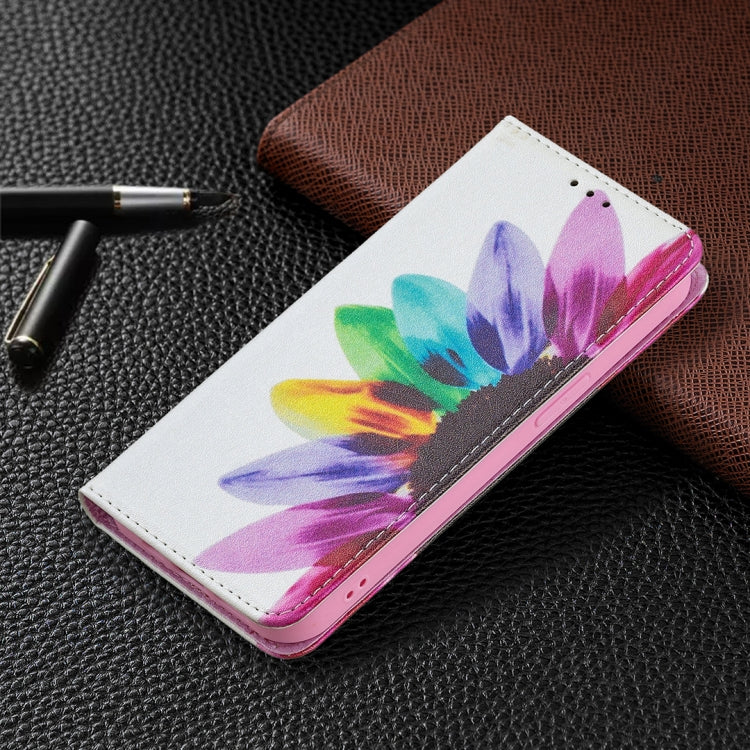 For iPhone 13 Pro Colored Drawing Pattern Invisible Magnetic Horizontal Flip PU Leather Case with Holder & Card Slots & Wallet (Sun Flower) by buy2fix