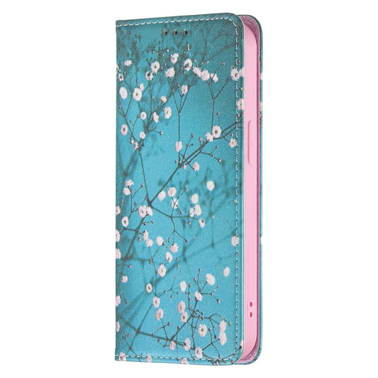 For iPhone 13 Pro Max Colored Drawing Pattern Invisible Magnetic Horizontal Flip PU Leather Case with Holder & Card Slots & Wallet (Plum Blossom) by buy2fix