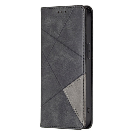For iPhone 13 mini Rhombus Texture Horizontal Flip Magnetic Leather Case with Holder & Card Slots (Black) by buy2fix