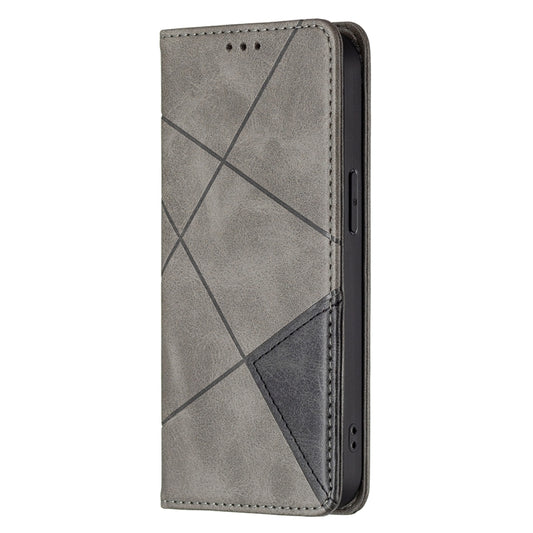 For iPhone 13 Rhombus Texture Horizontal Flip Magnetic Leather Case with Holder & Card Slots(Grey) by buy2fix