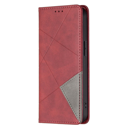 For iPhone 13 Pro Rhombus Texture Horizontal Flip Magnetic Leather Case with Holder & Card Slots (Red) by buy2fix
