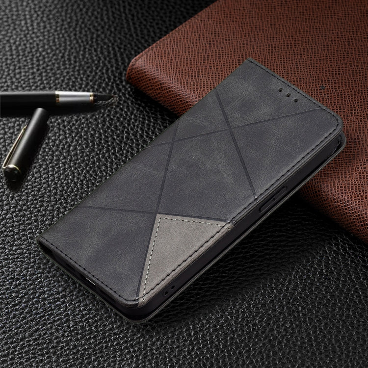 For iPhone 13 Pro Rhombus Texture Horizontal Flip Magnetic Leather Case with Holder & Card Slots (Black) by buy2fix