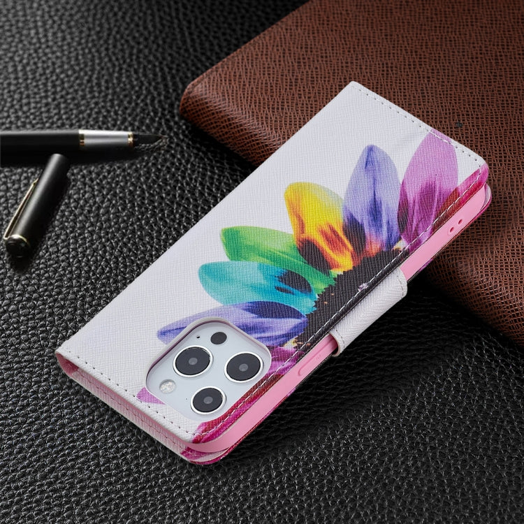 For iPhone 13 Colored Drawing Pattern Horizontal Flip Leather Case with Holder & Card Slots & Wallet(Sunflower) by buy2fix