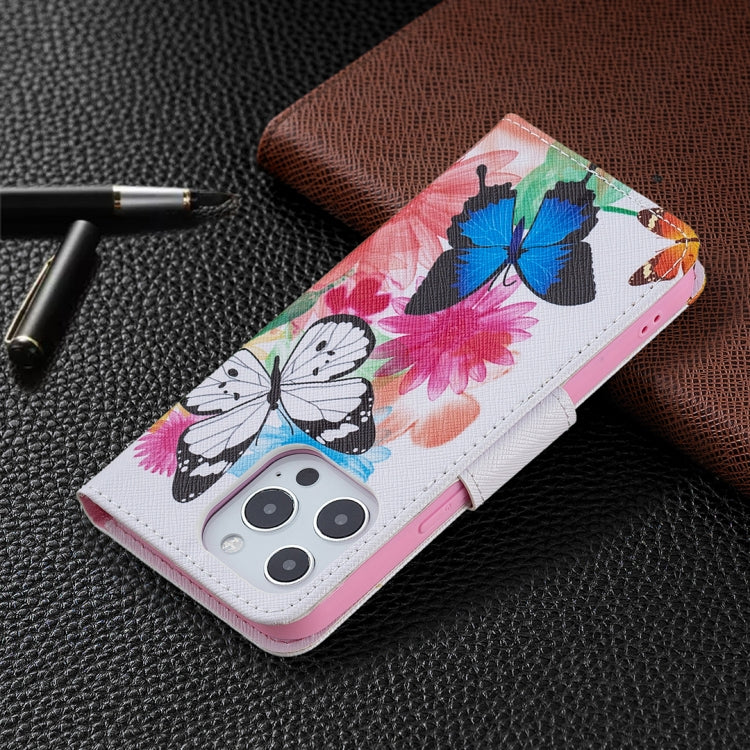 For iPhone 13 Colored Drawing Pattern Horizontal Flip Leather Case with Holder & Card Slots & Wallet(Two Butterflies) by buy2fix