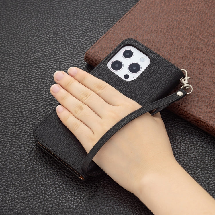 For iPhone 13 Pro Litchi Texture Pure Color Horizontal Flip Leather Case with Holder & Card Slots & Wallet & Lanyard (Black) by buy2fix