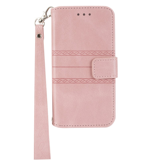 For Samsung Galaxy A12 5G Embossed Striped Magnetic Buckle PU + TPU Horizontal Flip Leather Case with Holder & Card Slot & Wallet & Photo Frame & Sling(Pink) by buy2fix