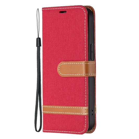 For iPhone 13 Color Matching Denim Texture Horizontal Flip Leather Case with Holder & Card Slots & Wallet & Lanyard(Red) by buy2fix