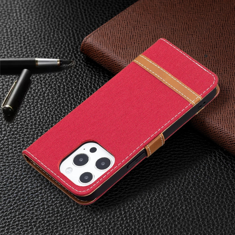 For iPhone 13 Pro Max Color Matching Denim Texture Horizontal Flip Leather Case with Holder & Card Slots & Wallet & Lanyard (Red) by buy2fix
