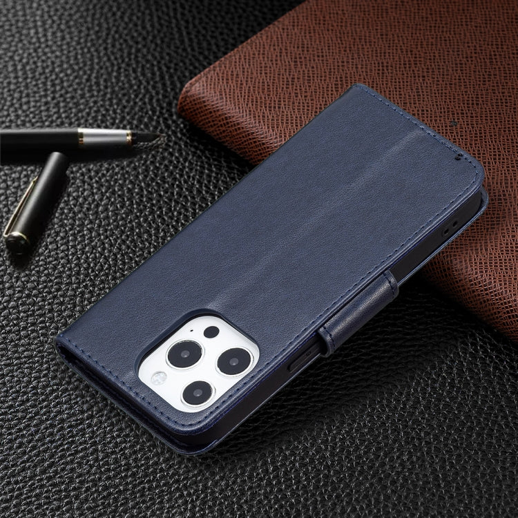 For iPhone 13 Pro Max Embossing Two Butterflies Pattern Horizontal Flip PU Leather Case with Holder & Card Slot & Wallet & Lanyard (Blue) by buy2fix