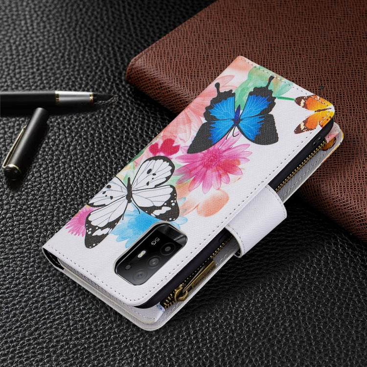 For OPPO A94 5G/F19 Pro+ 5G/Reno5 Z 5G Colored Drawing Pattern Zipper Horizontal Flip Leather Case with Holder & Card Slots & Wallet(Two Butterflies) by buy2fix