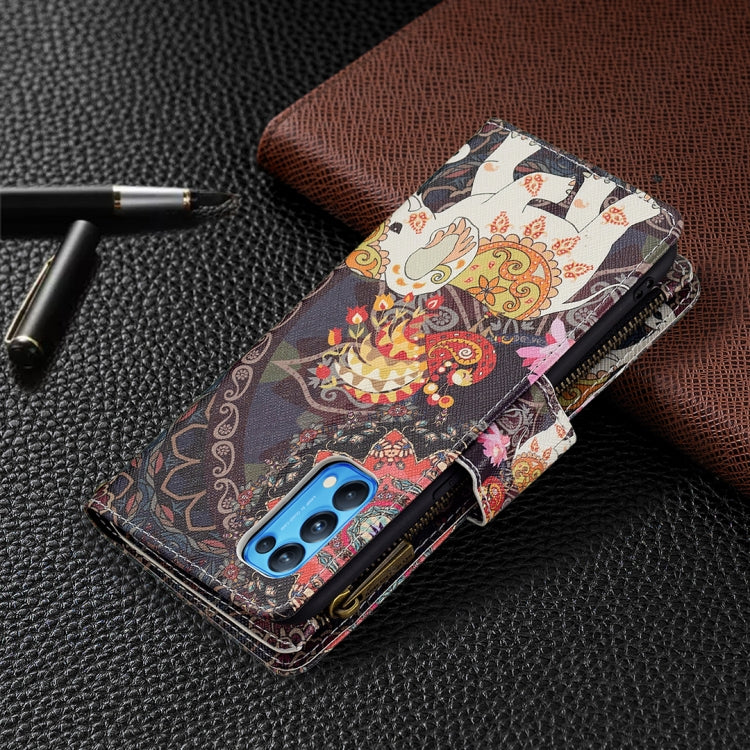 For OPPO Reno5 5G Colored Drawing Pattern Zipper Horizontal Flip Leather Case with Holder & Card Slots & Wallet(Flower Elephants) by buy2fix