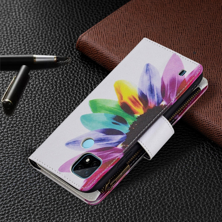 For OPPO Realme C21/C20 Colored Drawing Pattern Zipper Horizontal Flip Leather Case with Holder & Card Slots & Wallet(Sun Flower) by buy2fix