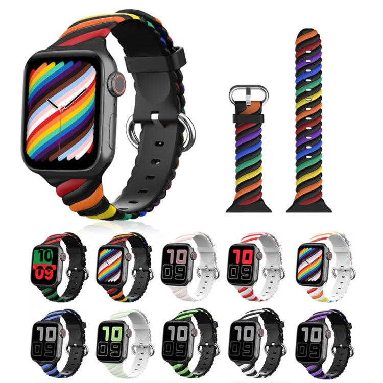 Two-color Twist Silicone Watch Band For Apple Watch Ultra 49mm&Watch Ultra 2 49mm / Series 9&8&7 45mm / SE 3&SE 2&6&SE&5&4 44mm / 3&2&1 42mm(Fluorescent Green Black) by buy2fix