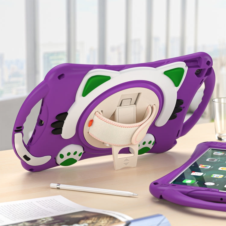 Cute Cat King Kids Shockproof Silicone Tablet Case with Holder & Shoulder Strap & Handle For iPad 10.2 2021 / 2020 / 2019 / Pro 10.5 / Air 10.5(Purple) - iPad 10.2 Cases by buy2fix | Online Shopping UK | buy2fix