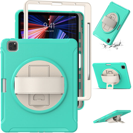 For iPad Pro 12.9 2022 / 2021 360 Degree Rotation PC + TPU Protective Tablet Case with Holder & Hand-strap(Mint Green) - iPad Pro 12.9 (2022/2021) Cases by buy2fix | Online Shopping UK | buy2fix