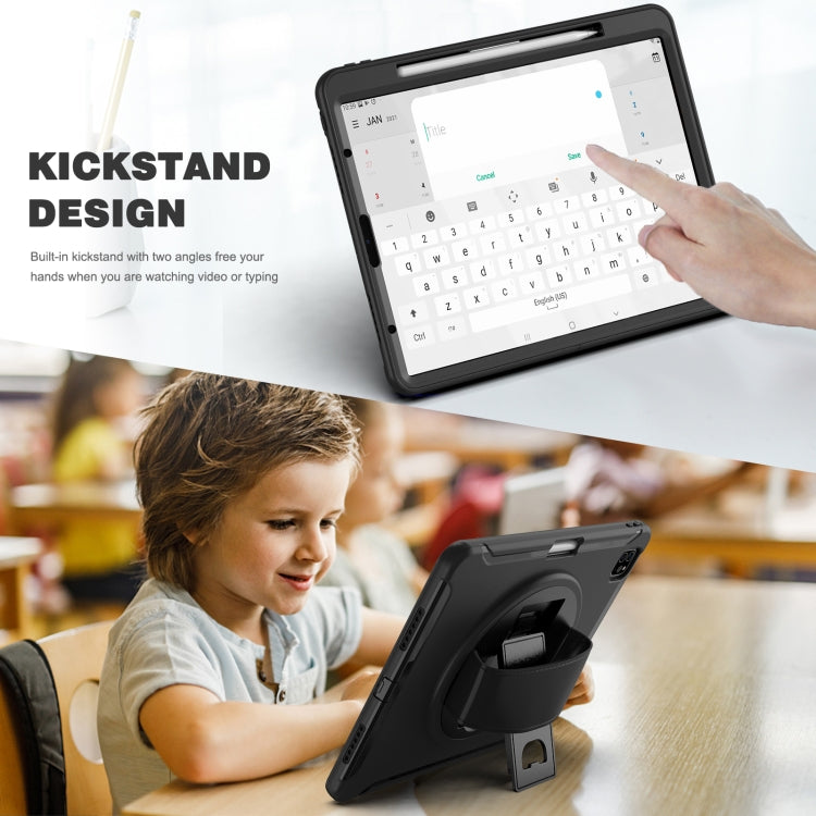 For iPad Pro 12.9 2022 / 2021 360 Degree Rotation PC + TPU Protective Tablet Case with Holder & Hand-strap(Black) by buy2fix