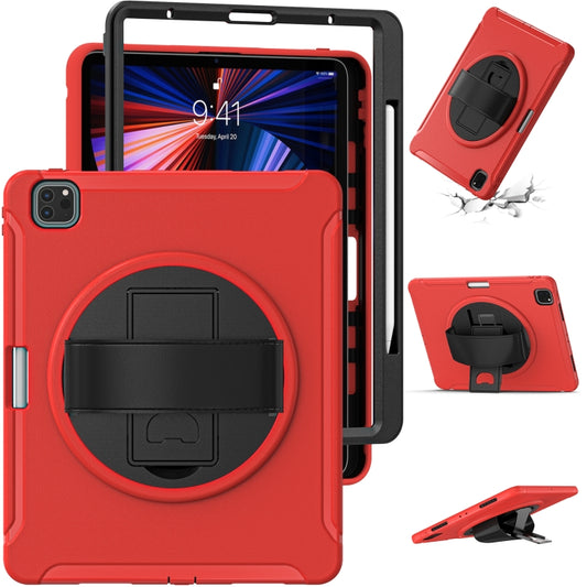 For iPad Pro 12.9 2022 / 2021 360 Degree Rotation PC + TPU Protective Tablet Case with Holder & Hand-strap(Red) - iPad Pro 12.9 (2022/2021) Cases by buy2fix | Online Shopping UK | buy2fix