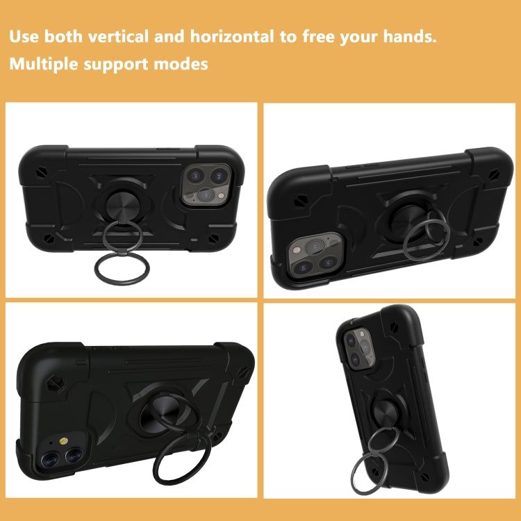 For iPhone 13 Pro Shockproof Silicone + PC Protective Case with Dual-Ring Holder (Black) by buy2fix