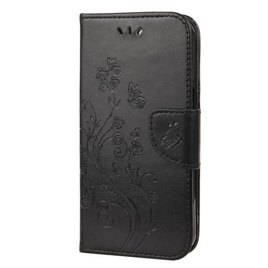 For iPhone 13 Butterfly Flower Pattern Horizontal Flip Leather Case with Holder & Card Slots & Wallet(Black) by buy2fix