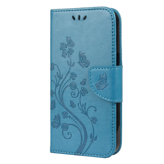 For iPhone 13 Butterfly Flower Pattern Horizontal Flip Leather Case with Holder & Card Slots & Wallet(Blue) by buy2fix
