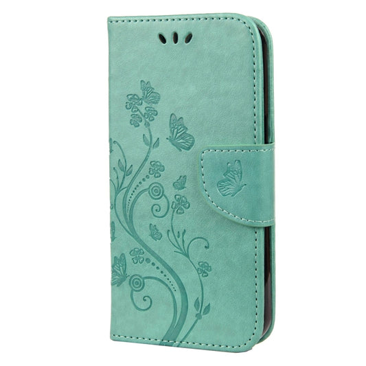 For iPhone 13 Butterfly Flower Pattern Horizontal Flip Leather Case with Holder & Card Slots & Wallet(Green) by buy2fix