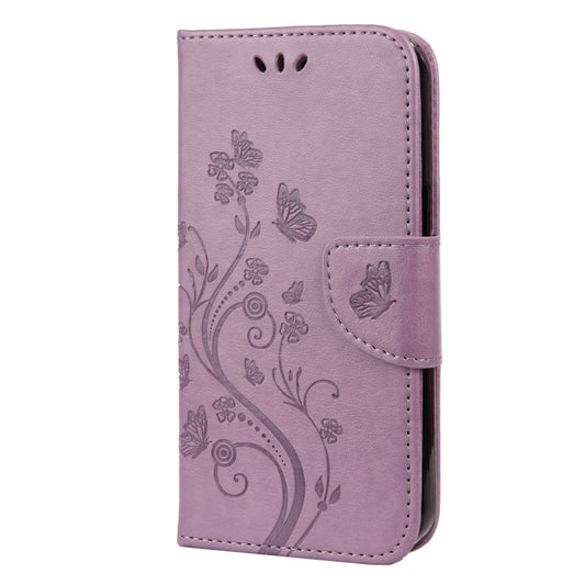 For iPhone 13 Pro Butterfly Flower Pattern Horizontal Flip Leather Case with Holder & Card Slots & Wallet (Light Purple) by buy2fix