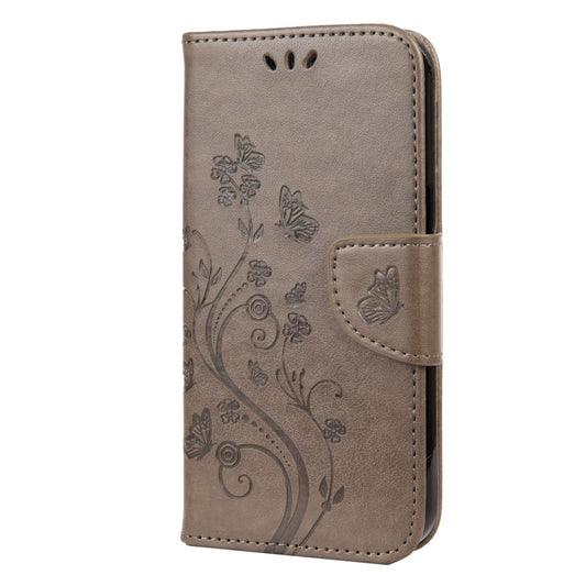 For iPhone 13 Pro Butterfly Flower Pattern Horizontal Flip Leather Case with Holder & Card Slots & Wallet (Grey) by buy2fix