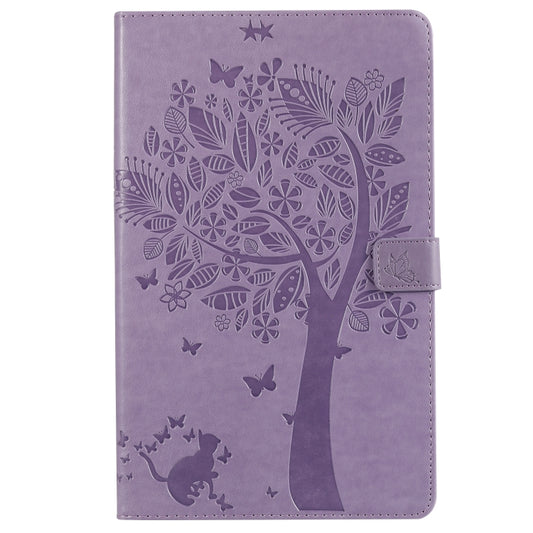 For Galaxy Tab A 10.1 (2019) Pressed Printing Cat and Tree Pattern Horizontal Flip Leather Case with Holder & Card Slots & Wallet(Purple) by buy2fix
