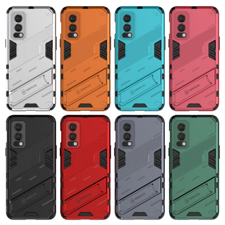 For OnePlus Nord 2 5G Punk Armor 2 in 1 PC + TPU Shockproof Case with Invisible Holder(Red) by buy2fix