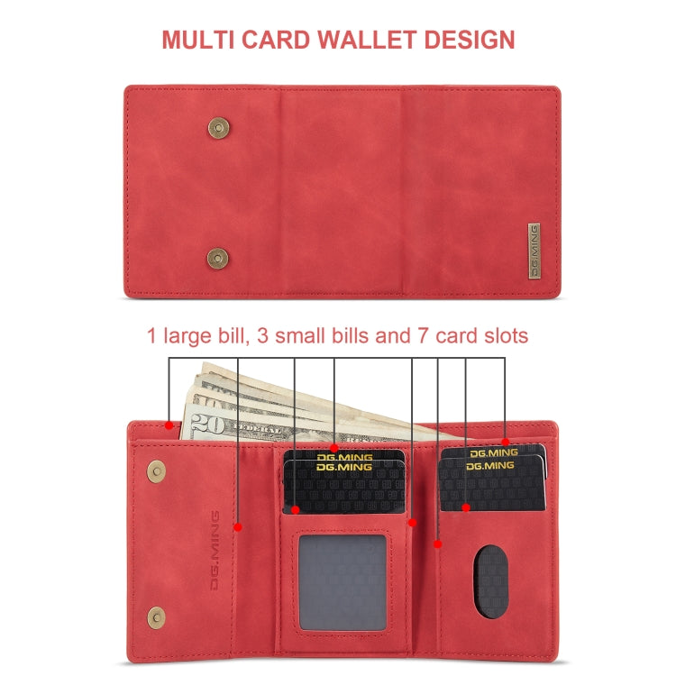 DG.MING M1 Series 3-Fold Multi Card Wallet Back Cover Shockproof Case with Holder Function For iPhone XS Max(Red) by DG.MING