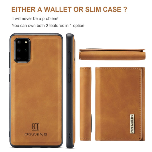 For Samsung Galaxy S20+ DG.MING M1 Series 3-Fold Multi Card Wallet Back Cover Shockproof Case with Holder Function(Brown) by DG.MING
