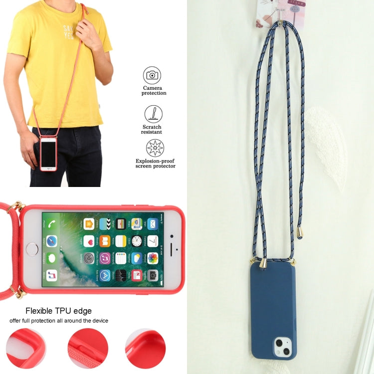 For iPhone 13 Wheat Straw Material + TPU Shockproof Case with Neck Lanyard(Blue) by buy2fix