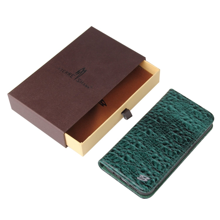 For iPhone 13 Fierre Shann Crocodile Texture Magnetic Horizontal Flip Genuine Leather Case with Holder & Card Slot(Black) by FIERRE SHANN