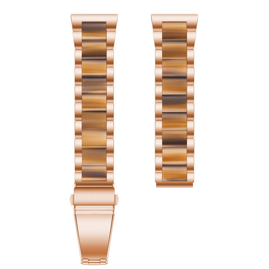 For Huawei Watch 3/3 Pro/Garmin Venu 2 22mm Universal Three-beads Stainless Steel + Resin Watch Band(Rose Gold+Honey) by buy2fix